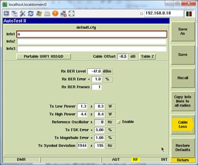 Note: cable offset can be entered as a fixed value or as a table calculated using the Cable Loss wizard.