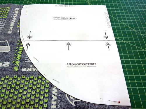 4. Find the bottom band. Place the band right sides together with the bottom raw edge of the apron front panel.