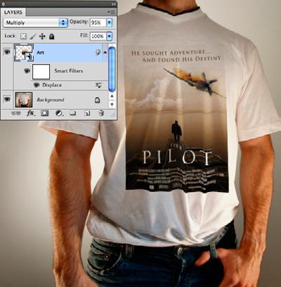 Wait for the image to switch to the t-shirt image, then drag down into the middle of the image and release the mouse to copy the poster into the file.