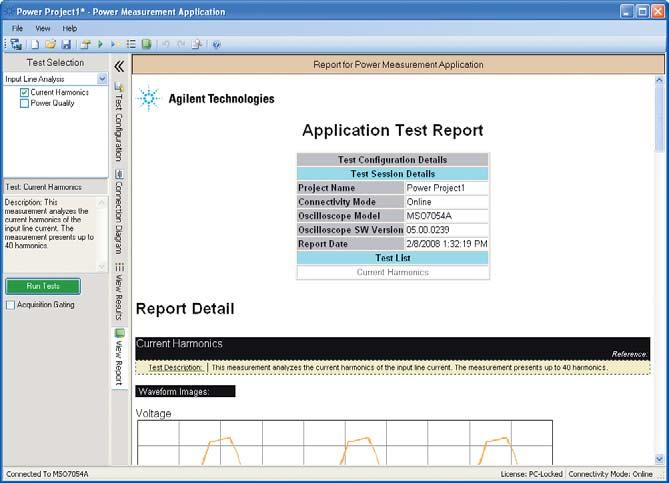 Report generation After a single test or a test module has been run, the View Report tab populates with measurement data and graphs for your archival and date sharing purposes. Reports are saved in a.