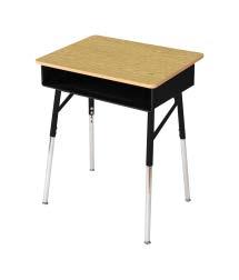 Elementary Desk w/book Box HIGH-PRESSURE LAMINATE SURFACE 5/8 MDF CORE CHROME PLATED LEG INSERTS NYLON BASE GLIDES ADJUSTABLE HEIGHT: 22 30 DESK TOP