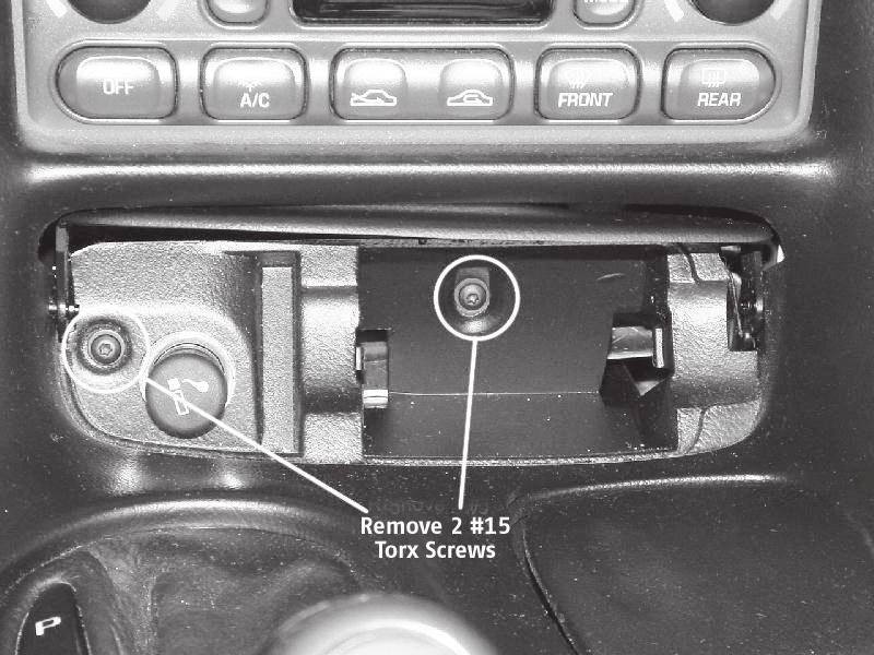 3 5. Instrument trim panel removal: (3 #15 Torx screws total) This trim panel houses the shifter, ash tray, cigarette lighter, and radio controls.