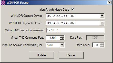 Select the sound card entry corresponding to the SignaLink in the WINMOR Capture and Playback