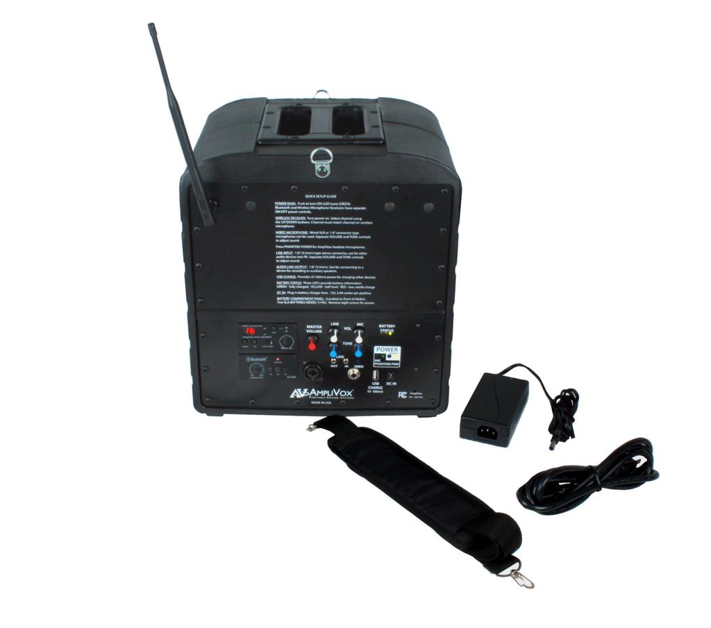 WHAT S IN THE BOX SW680 Model Shown Mega Hailer PA Wireless Handheld Microphone w/ Transmitter (not shown) Universal Power Supply with North America IEC Power Cord Shoulder Strap S680