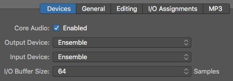 Select Ensemble in Logic Pro X 1. Go to Logic Pro X > Preferences > Audio. 3. Start by setting the I/O Buffer Size to 64 Samples.