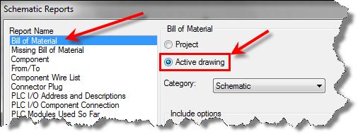 You can select what report you want to run from the list on the left-hand side, and whether you want to run it on the project or the active drawing.