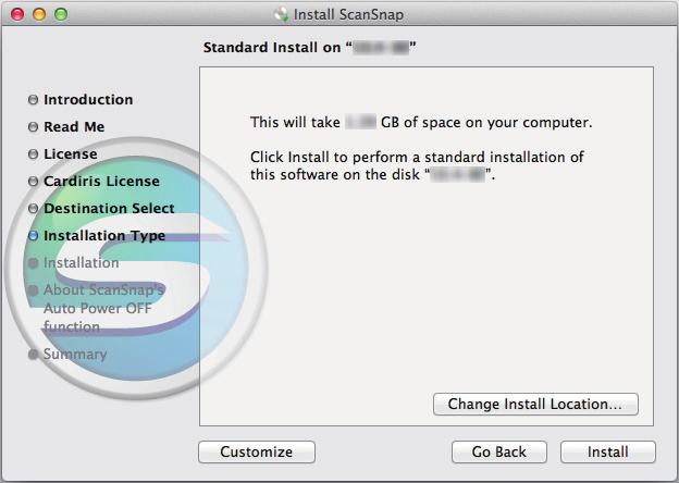 Installing the Software HINT You can specify the software you want to install by clicking the [Customize] button. The ScanSnap Manager and ScanSnap Online Update settings cannot be changed.