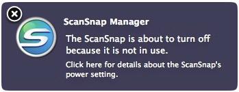 Turning the ScanSnap On or Off Automatic Power OFF When the ScanSnap is turned on and left unused for the specified time (default is "4 hours"), it will turn itself off automatically.