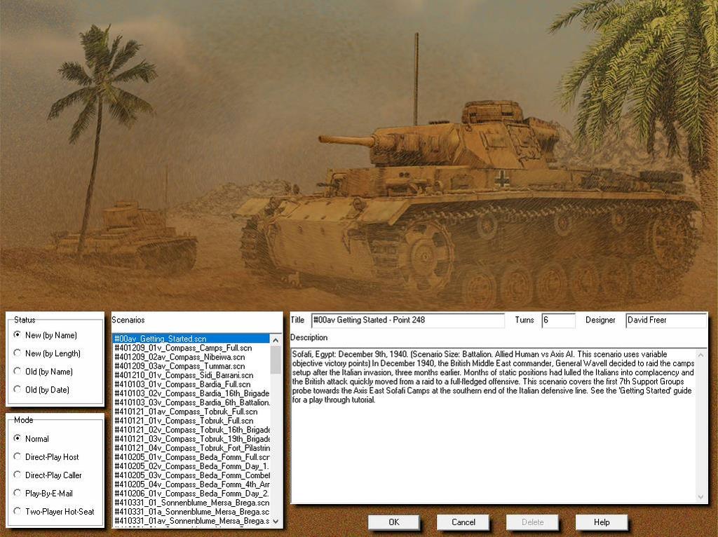 TUTORIAL; GETTING STARTED - POINT 248 SCENARIO SELECTION Start Battles of North Africa 1941 if you haven t already