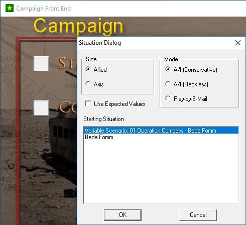 To illustrate the campaign system, we'll post up some of the screens from the Operation Compass Beda