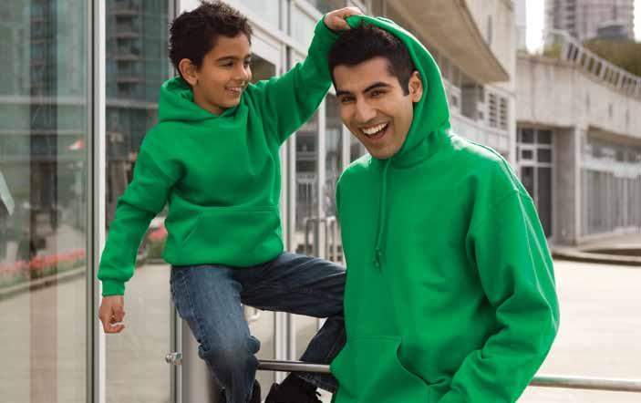 FLEECE & HOODIES 46 Heavy Blend TM Hooded Sweatshirt - Adult & Youth ADULT 1850 YOUTH 185B Air jet spun yarn for a softer feel and no-pill performance wash after wash Double lined hood Sizes: (ADULT)