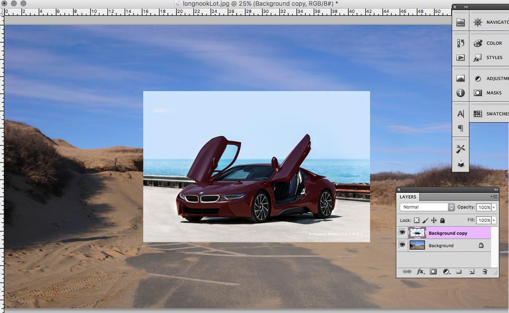 Part Seven: Go back to your background image document, you should now have two layers, your background image and your painted car. Rename each layer appropriately by double clicking on the name.