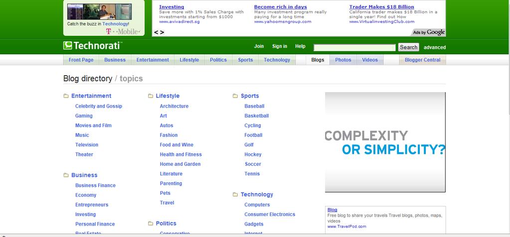 Below is an example of a search in Technorati using the keyword iphone.