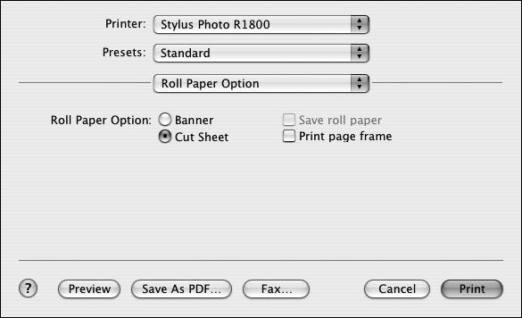 11. Choose Roll Paper Option from the pop-up menu. 12. Select the roll paper settings based on the type of printing you re doing.