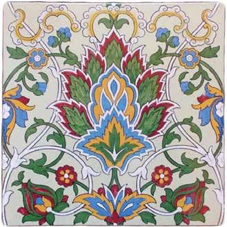 maker. It shows how border patterns can be used to expand the pattern of one tile. Yellow bouquet has an intricate border with scrolls featuring a large red C-scroll in each corner.