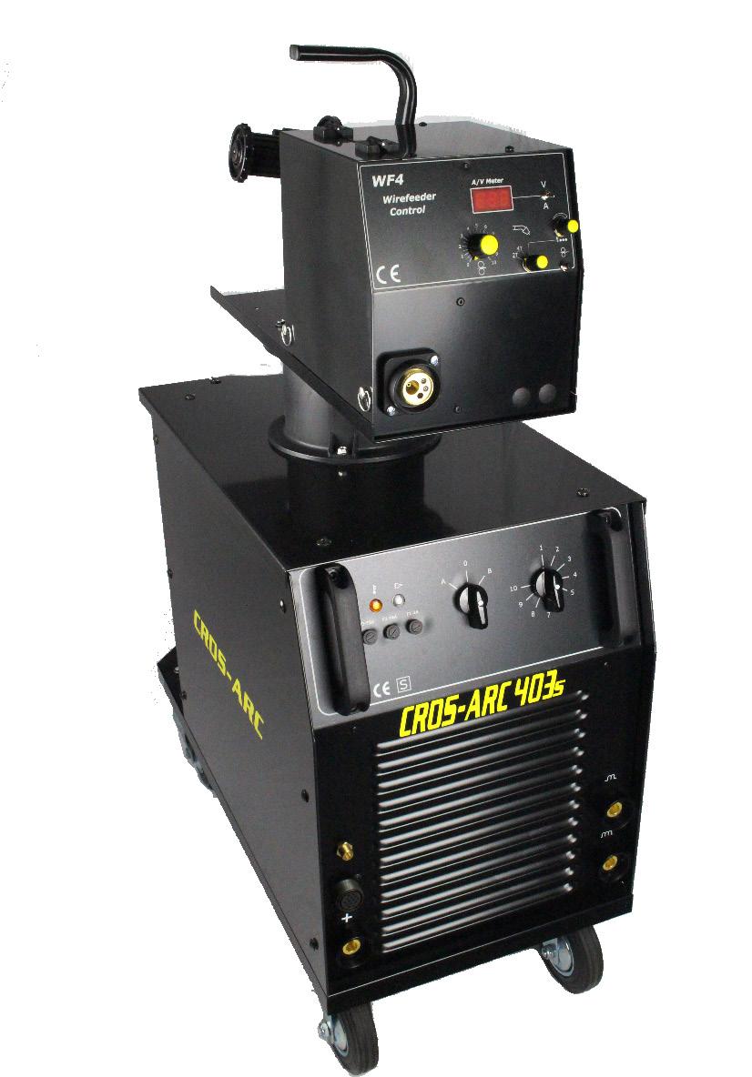 MIG MIG 323C MIG / MMA The CROS-ARC 323C MIG/MMA is a 415V latest technology inverter based power source incorporating a dynamic 4 roll wire feed system and full electronic adjustment of all welding