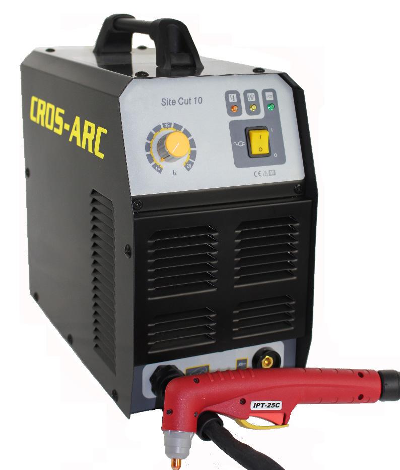 CROS-ARC SITE CUT 10 C/W BUILT IN COMPRESSOR The CROS-ARC Site Cut 10 Plasma Cutter is a latest technology 230V inverter based power source incorporating electronic cutting control.
