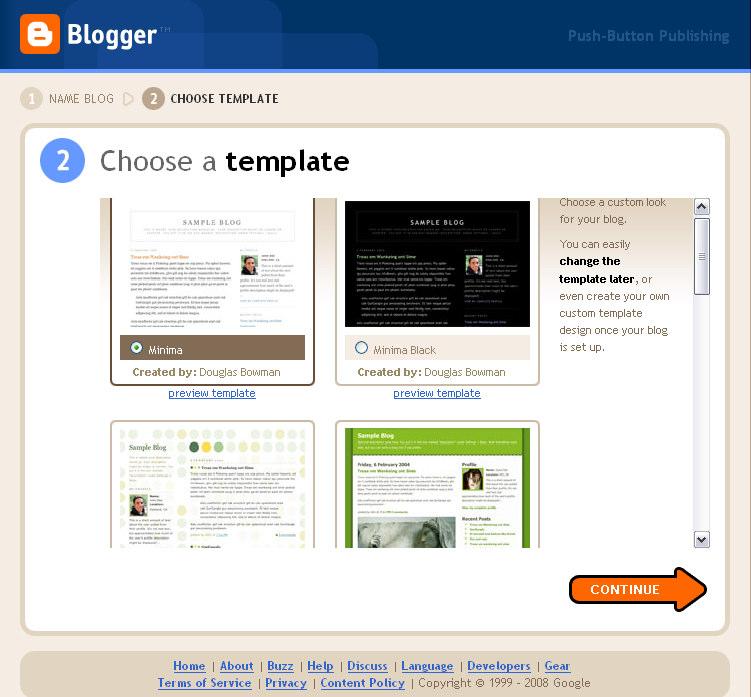Step 3 will bring you to this screen: A template is a unified layout for your blog.