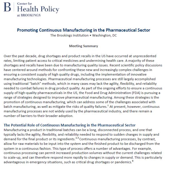 Bookings Meeting October 19, 2015 Identify the major scientific/technological, operational, and regulatory barriers to the adoption of continuous manufacturing in the pharmaceutical industry Discuss