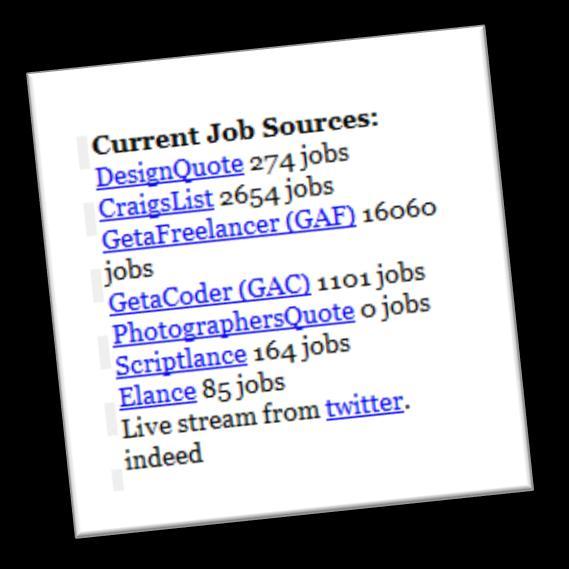 As you can see from the screen capture, this site is pulling jobs from Elance and Craigslist among others.