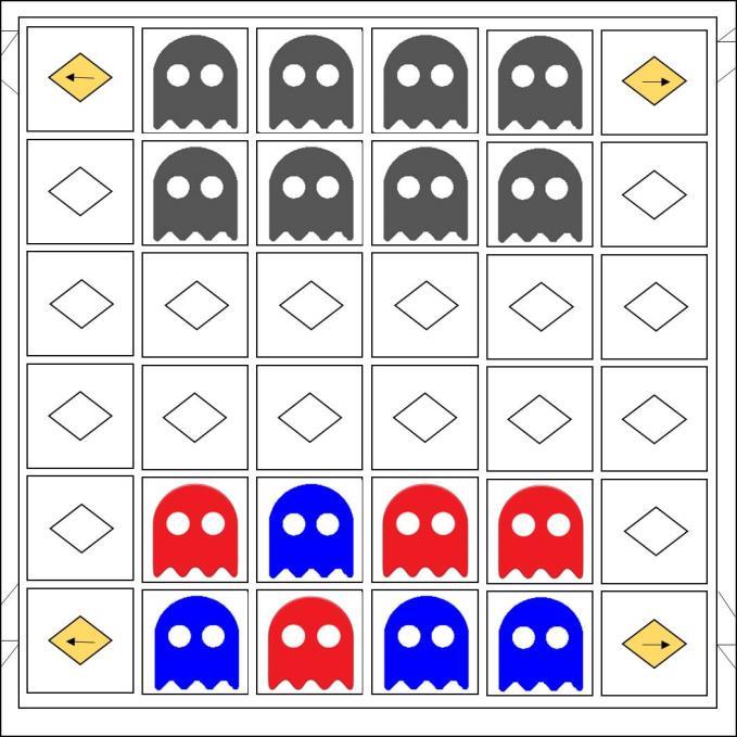 Fig. 1. Initial board setup for Ghosts (Top: Opponent) game is limited to 100 plies where a ply means a single move of a player. The game is considered as tie if it reaches a length of 100 plies.