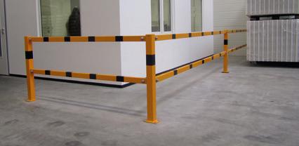 Protective railing Anti-nudge railing as safety railing for work ways in front of machines, robots, racks, etc.