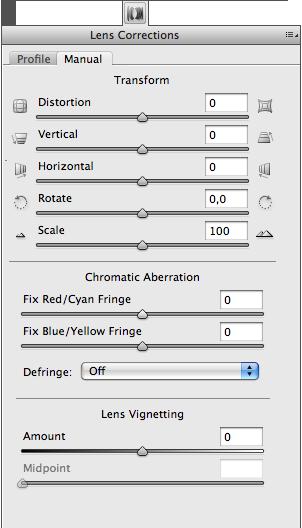 24 It is possible to save these values as defaults clicking on Settings: Custom and selecting the Save New Lens Profile Defaults option.