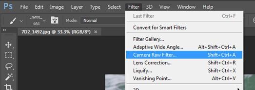 Method 3: If you have the PS Creative Cloud version there is now a filter that will open Camera Raw.
