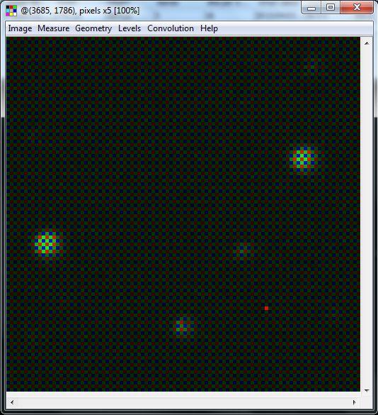 RGB filters in digital cameras Colour cameras have an array of red, green & blue (RGB) filters in front of the pixels in the detector So the raw data of an image of stars really looks like this