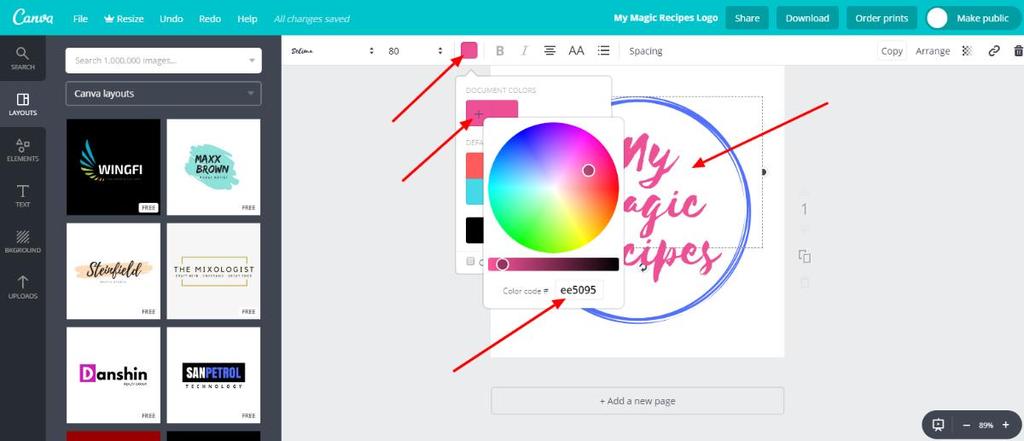 Step 5: You will see the color pallet displayed. Click on the + sign and it will show a color wheel.