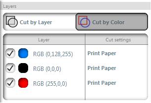 Cut Condition Cut by Color Cut by Color will allow you to determine which colors are to be cut. The color list is populated based on the colors you used in your Adobe Illustrator or CorelDRAW job.