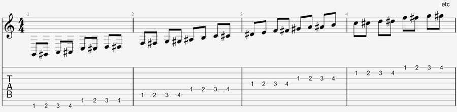 Start at a slow tempo (eg: 60 bpm), then gradually build up the tempo as you improve.