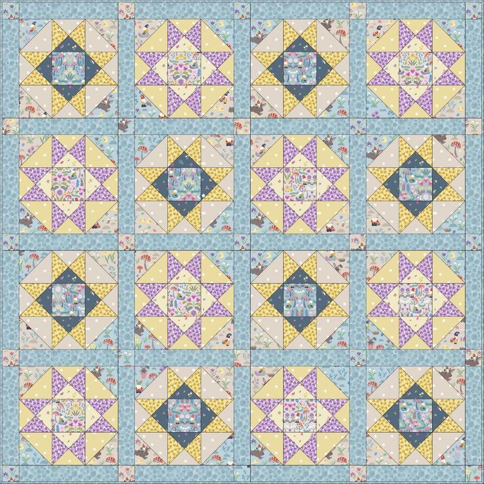 Jolly Spring Quilt Designed and made by Sally Ablett Size: 58 x 58 Block Size: 12½ x 12½ DESIGN 1 (Main Diagram) FABRIC REQUIREMENTS (Jolly Spring Collection) Fabric 1: ½yd - ½mtr - A339.
