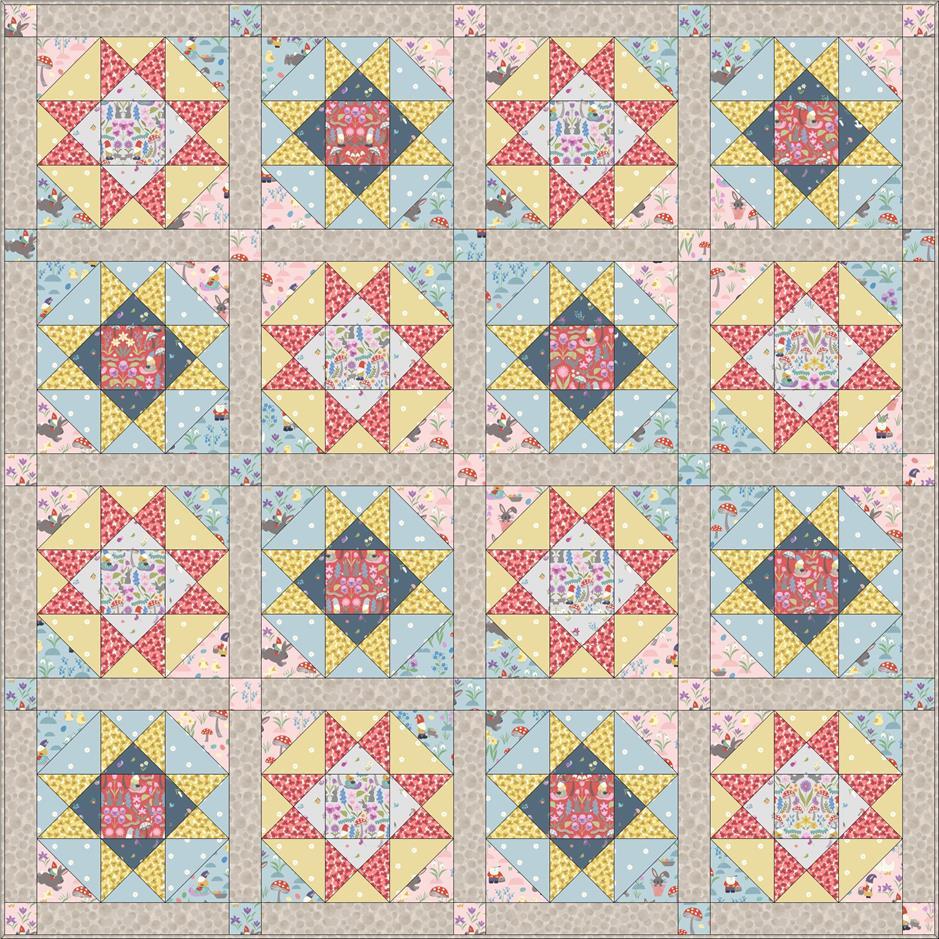 Jolly Spring Quilt Designed and made by Sally Ablett Size: 58 x 58 Block Size: 12½ x 12½ DESIGN 2 (Main Diagram) FABRIC REQUIREMENTS (Jolly Spring Collection) Fabric 1: ½yd - ½mtr - A339.