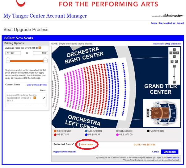 8. Click on the colored dots that represent the seats you want to purchase.
