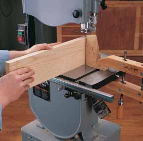 Steer Resaw guide 3 Resaw 3/4-in.-thick stock in half to create the top slat and trim rail stock. Position the resaw guide so that the blade is centered on the workpiece.