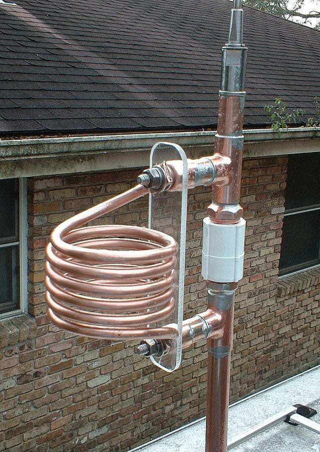 When I made the 10 meter coil for the first 1.65 meter long antenna, I used 1/4" OD copper tube for the coil.