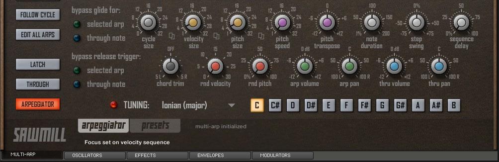 MULTI-ARP Arpeggiator repeat sequence In addition to arp modes and sub-modes, there s repeat sequence. It s a sequenced version of stroke option known from Kontakt s factory arpeggiator script.