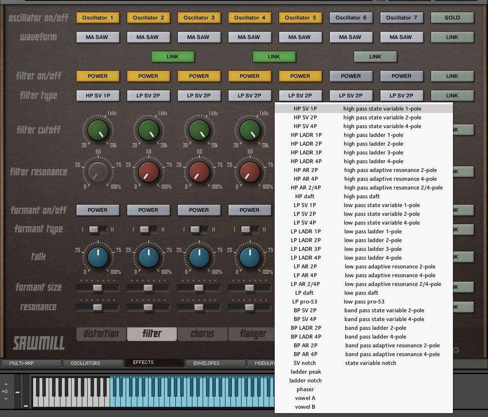 EFFECTS Effects: filters You can choose one filter from Kontakt palette fro each oscillator.