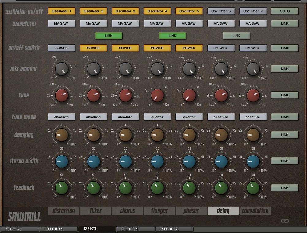 EFFECTS Effects: delay This is standard Kontakt delay, simple, lightweight and effective. As with modulation effects, there is power switch and mix amount controller.