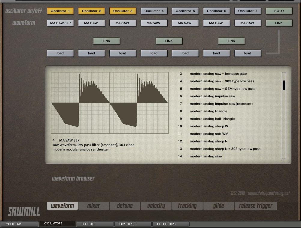 OSCILLATORS Oscillator waveforms On the top of interface area there are oscillator on/off switches and waveform shape selectors, these controllers are available on every tab.