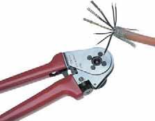 // Dial appropriate setting of crimping tool (page 119 / 120) // Push crimp contact into opening of crimping tool // Insert stripped wire into the funnel shaped end of the
