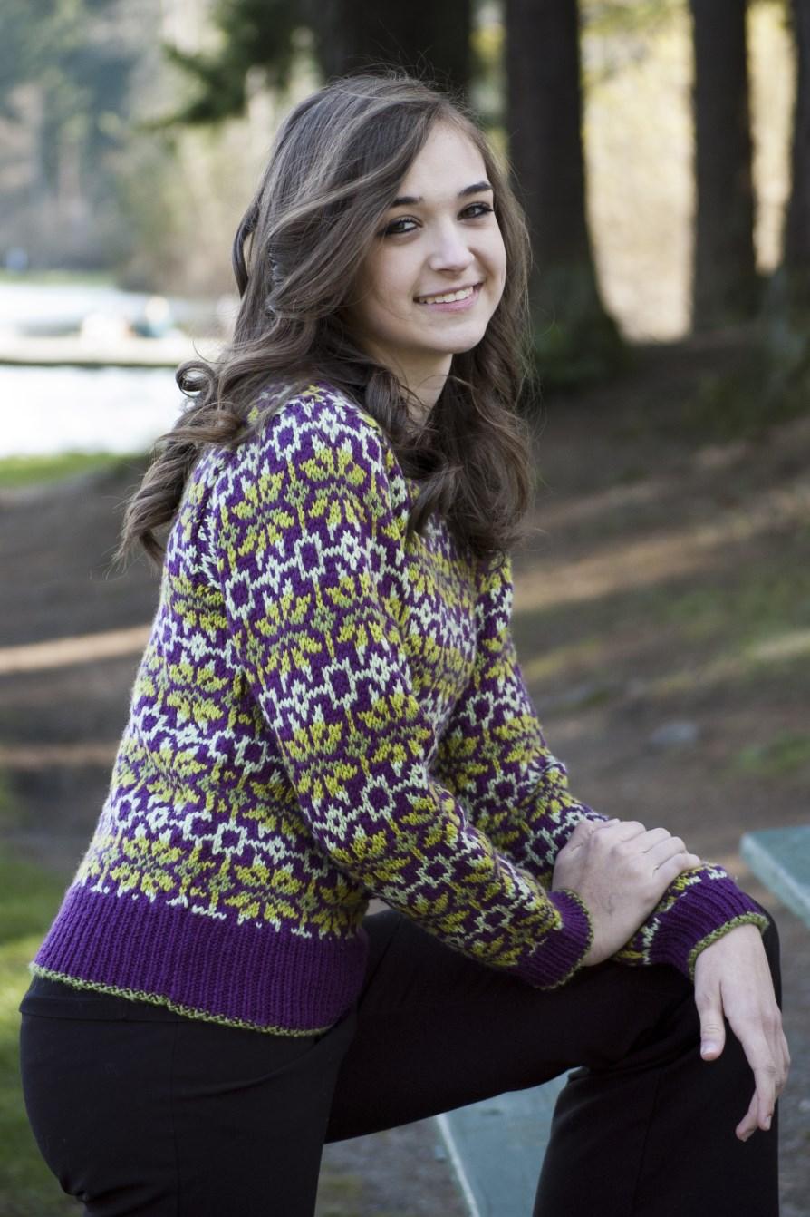 220 Superwash Woman's Fair Isle Pullover Designed by Melissa Leapman Sizes Small (Medium, Large, 1X, 2X, 3X).