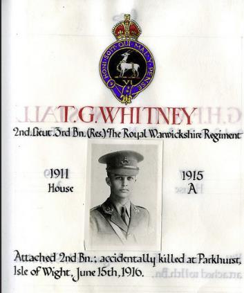 T. G. Whitney is remembered in the Sherborne School, UK, Book of Remembrance for former pupils who died in the First World War 1914 1918.