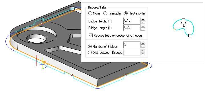 An option to reduce cut feed rate for the descending moves of a tab/bridge has been introduced.