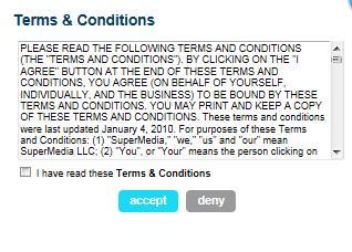 Step 6- Agree to the website s Terms and Conditions by clicking the small box and the Accept icon.