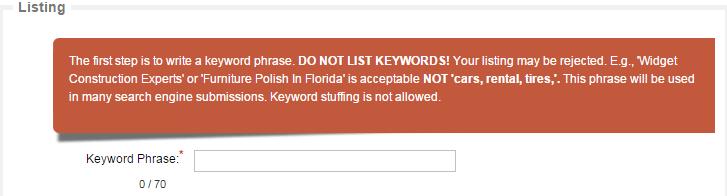 Step 5- Choose a keyword phrase for your business.
