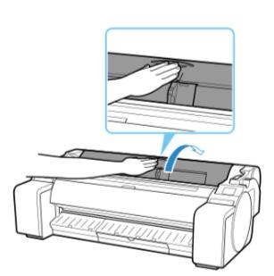 5. Tap Load roll paper. 6. Positioning your hands as shown, open the roll paper cover. 7.