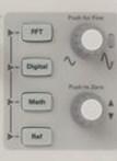 Use these knobs to change the vertical sensitivity (gain) of each analog channel.