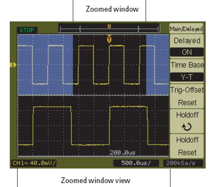 Oscilloscope (31) Horizontal controls DSO3202A With Delayed command you can enable or disable delayed sweep mode.